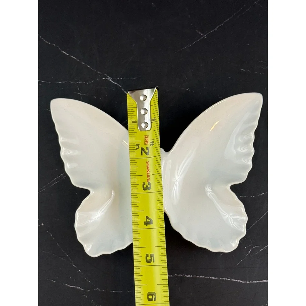 VTG O.M.C. Japan White Porcelaing Butterfly Trinket Jewelry Dish 6X4.5in